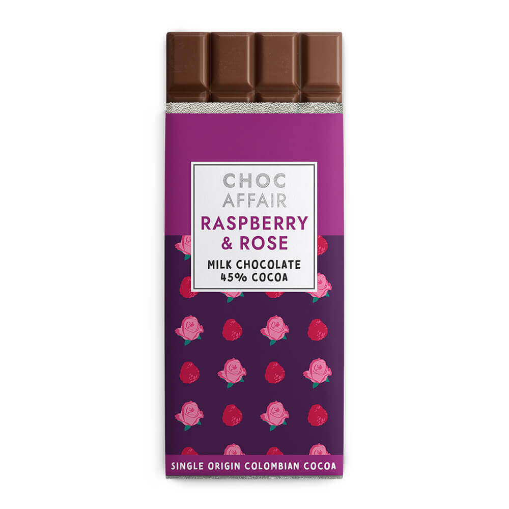 Choc Affair Raspberry & Rose Milk Chocolate Bar